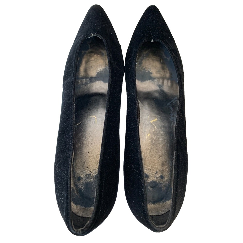 Vintage Nina Velvet Pumps Cuban Heel Pointy Toe Slip On Black 7.5 *GUC - Picture 4 of 8